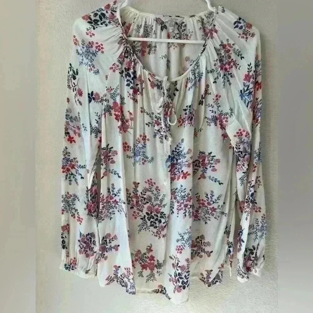 Lucky Brand Woman’s 100% Viscose Floral Print Peasant‎ Top Size S